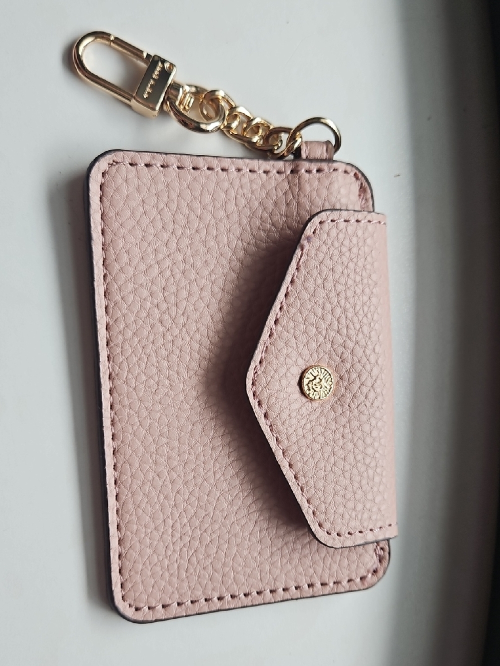 Anne Klein Blush Pink Card Holder Keychain with Gold Accent